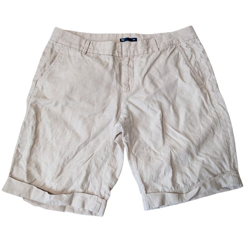 GAP Tailored Cuffed Linen Shorts Womens Size 4 Beige Tan Flat Front Summer Chino